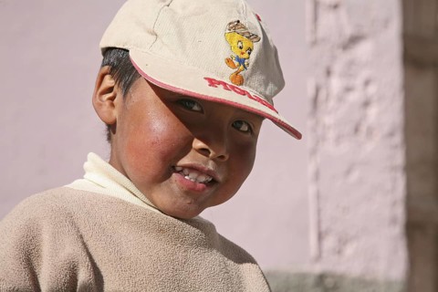 Close-up of local boy in San Antonio de los Cobres, Salta Province, Argentina