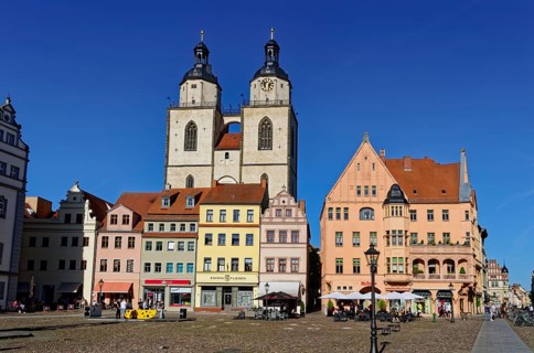 The town church of St. Marien in Wittenberg is a UNESCO World Heritage Site. In front of that, the