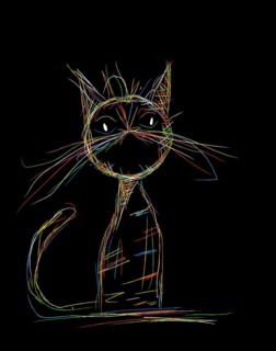 Free hand vector drawing of a cat in colors over black background