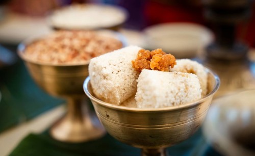 Assamese traditional food displayed at a stall to sell during Magh Bihu or Bhogali Bihu festival.