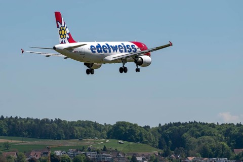Aircraft Edelweiss Air, HB-JLS, Airbus A320-200, Zurich Kloten, Switzerland