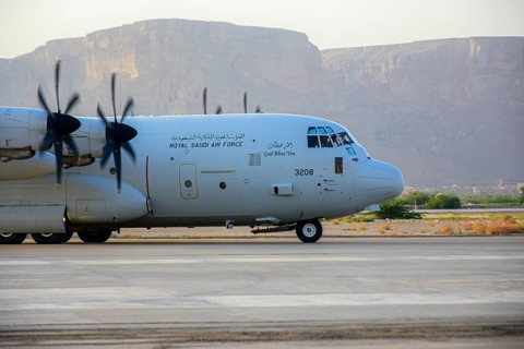 In Seiyun, Yemen on January 04, 2026, a Royal Saudi Air Force transport aircraft arrives at Seiyun