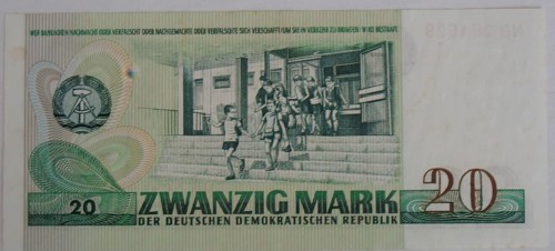 Banknote, banknote, 20 Mark, GDR, reproduction of a historical banknote