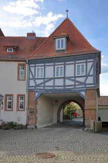 Historic gatehouse at the Zeughof, half-timbered house, parade ground, goat grove, Schwalmstadt,