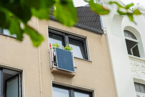 Balcony power station on a balcony of a house in Düsseldorf, Germany