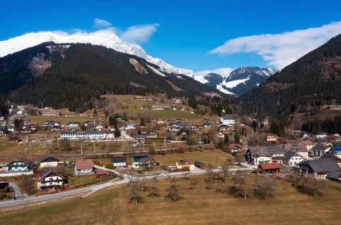 Drone image, residential buildings, view of town, Ardning, Ennstal, Styria, Austria
