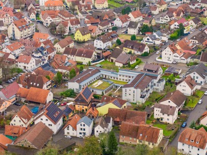 Residential area in a town with different coloured houses and roofs, Großbottwar, Ludwigsburg
