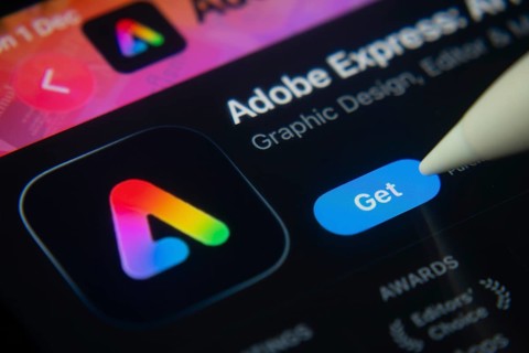 Dhaka, Bangladesh- 01 Dec 2025: A close-up of the Adobe Express app icon in the App Store on an