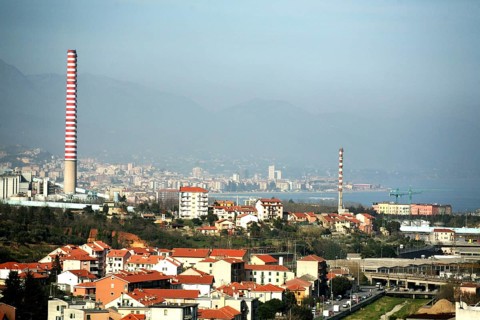 Genoa, Ligurian harbour city, industrial smog, Italy