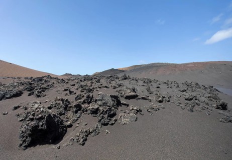 Volcanic landscape in Timanfaya National Park, Lanzarote, Canary Islands, Spain