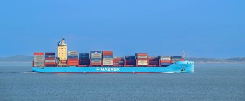 Container ship, containership Volga Maersk of the A. P. Møller-Mærsk Group, sailing under the flag