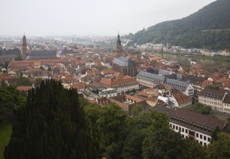 High angle view of old architectural style buildings, churches with traditional terracotta ceramic