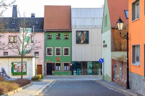 Karl May House, exterior view of the museum with new depot and Karl May's birthplace,