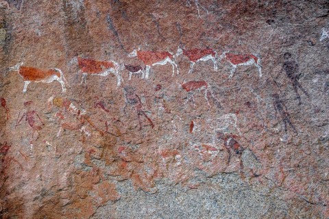 White Lady Rock Painting, White Lady Painting, Depiction of Hunters and Animals, Rock Paintings in
