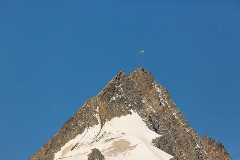 Air rescue. A climber is rescued from the Grossglockner mountain by helicopter