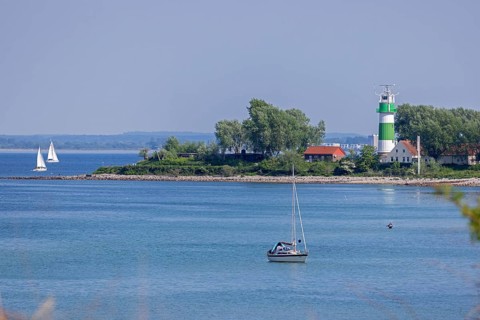 Sailing boats, lighthouse, Bülk, beaches, Schleswig-Holstein, Germany