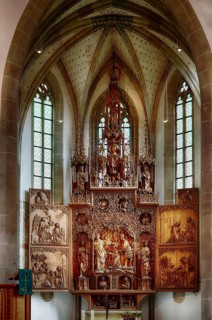 Interior view, high altar carved from linden wood, carved altar, choir, Lutheran City Church, Old