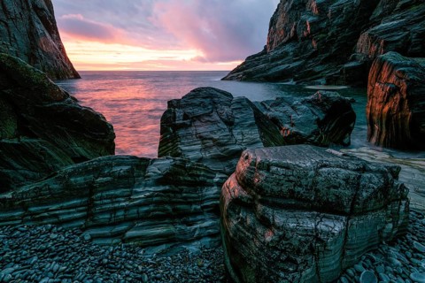 Evening in a rocky bay, Söröya, Norwegian European Sea, Finnmark, Norway, September 2018