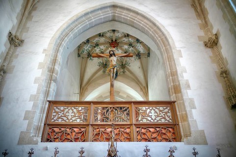 Interior view, Jesus Christ on the Cross, monastery church, Blaubeuren Abbey, Swabian Jura,