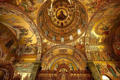 Agiou Sarvas monastery, Agion Pandon church, magnificent church interior with richly decorated