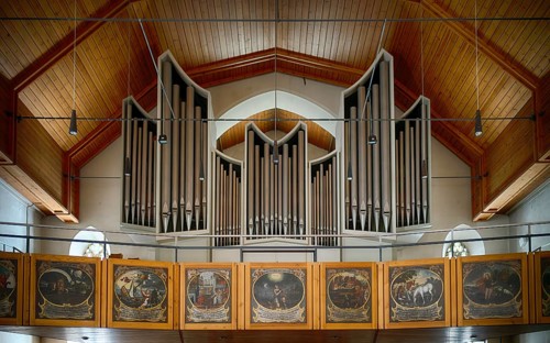 Interior view, organ on gallery, Lutheran City Church of St. Peter and Paul, Blaubeuren, Swabian