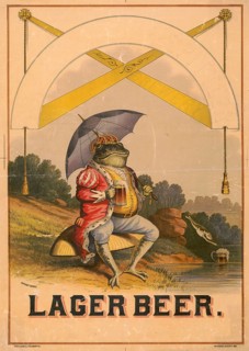 Advertising poster, beverage advertisement, poster by Pfeil & Goltz from 1880 depicting a frog as