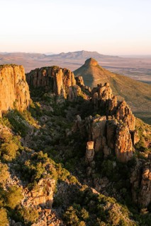 View of the Valley of Desolation at sunset, eroded rock needles from Dolorit, Camdeboo National