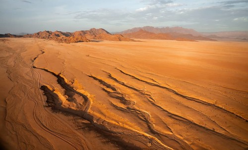 Aerial view, evening mood, canyons in the Namib Desert behind Naukluft Mountains, Namib Naukluft