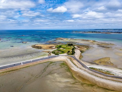 Aerial view of the peninsula, Îlot Sainte-Anne and the surrounding Wadden Sea landscape on the
