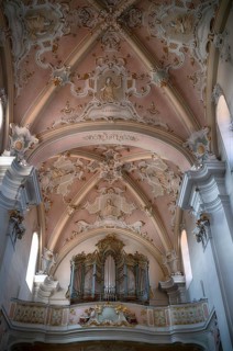 Interior view, organ in the gallery, the monastery's collegiate church and the present-day St Vitus