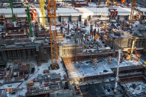 Bird's-eye view of new construction site, Dubai, United Arab Emirates, UAE