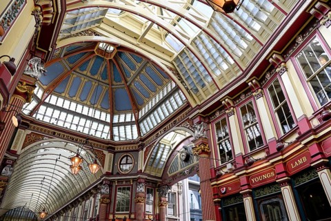 Leadenhall Market, Victorian era market hall, interior view, detail, City of London, London,