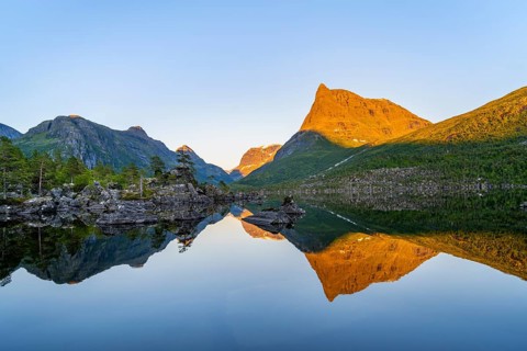 Picturesque mountain landscape in the Innerdalen high valley with Innerdalstårnet peak, mountain