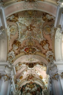 Interior view, ceiling, ceiling fresco, the monastery's collegiate church and the present-day St