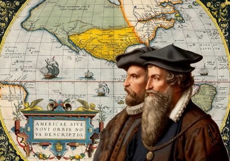 The cartographers Gerhard Mercator and Abraham Ortelius at work, digitally edited based on a