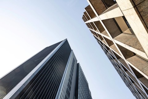Modern high rise office buildings in the international banking and financial district of the City