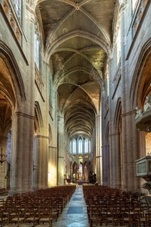 Rodez. Gothic Cathedral of Notre-Dame, the nave and the chancel. Aveyron. Occitanie. France