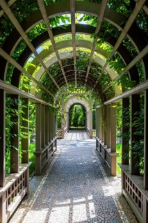 Colonnaded walkway in the Italian Renaissance Garden, Hamilton Gardens, WaikatoNew Zealand