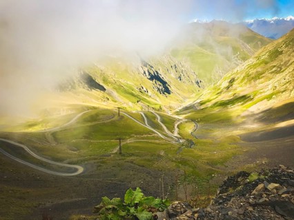 Scenic Tusheti serpentine road in Georgia. Most dangerous roads world concept.Georgia
