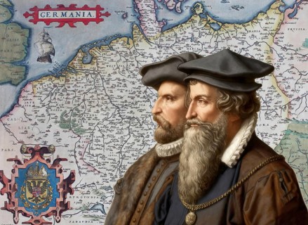 The cartographers Gerhard Mercator and Abraham Ortelius at work, digitally edited based on a