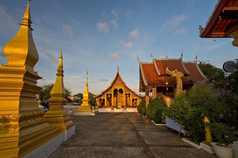 Sunrise, morning atmosphere at Wat Sibounheuang Buddhist monastery, Luang Prabang, Laos, Southeast