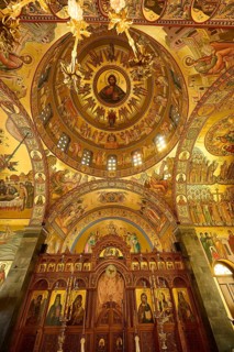 Agiou Sarvas monastery, Agion Pandon church, magnificent church dome with detailed frescoes and