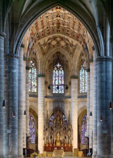 Interior view of choir room, altar, Heilig-Kreuz-Münster, Gmünder Münster, Schwäbisch Gmünd,