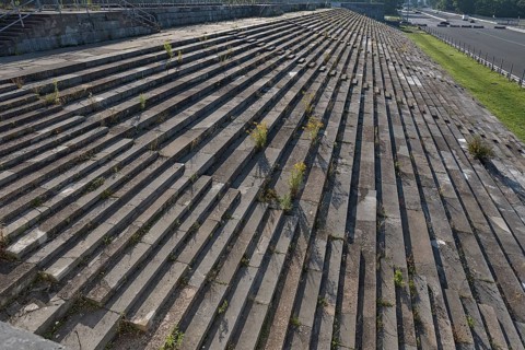 Part of the main stand of the Zeppelin field from 1940 on the former Reichsparteitagsgelände,