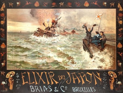 Advertising poster, beverage advertisement, poster promotes Elixir du Japon by Brias & Co from