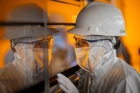 Clean room of Infineon Technologies AG's new Smart Power Fab in Dresden on June 10. The Smart Power