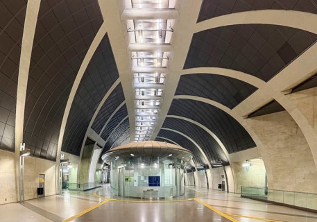 Heumarkt subway station, view of the sales pavilion in the dome room, Cologne, Rhineland, North