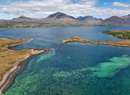 Panoramic aerial photo of the highland landscape at Loch Shieldaig, western Scotland, UK