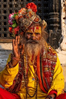 Sadhu with painted face, mendicant, wandering ascetic, holy man, Hinduism, Pashupatinath,