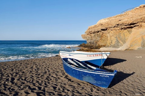 Fishing boats on the beach, Ajuy, Fuerteventura, Canary Islands, Spain